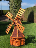 DARLUX Sechseck Garten-Windmühle aus Holz kugelgelagert Braun/Rot Höhe 95 cm