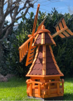 DARLUX Sechseck Garten-Windmühle aus Holz kugelgelagert Braun/Rot Höhe 95 cm