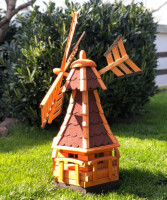 DARLUX Sechseck Garten-Windmühle aus Holz kugelgelagert Braun/Rot Höhe 95 cm