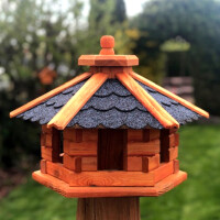 DARLUX Vogelfutterhaus M I Futterstelle I Sechseck Vogelhaus I aus Holz I Braun/ Blau I Garten I Vogelfutterhaus I Wetterfest