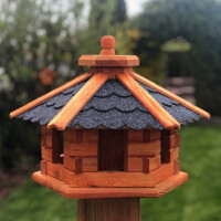 DARLUX Vogelfutterhaus M I Futterstelle I Sechseck Vogelhaus I aus Holz I Braun/ Blau I Garten I Vogelfutterhaus I Wetterfest