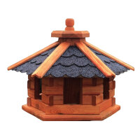 DARLUX Vogelfutterhaus M I Futterstelle I Sechseck Vogelhaus I aus Holz I Braun/ Blau I Garten I Vogelfutterhaus I Wetterfest