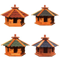 DARLUX Vogelfutterhaus M I Futterstelle I Sechseck Vogelhaus I aus Holz I Braun/ Blau Grün Rot Schwarz I Garten I Vogelfutterhaus I Wetterfest
