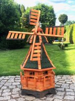 DARLUX Sechseck Garten-Windmühle aus Holz kugelgelagert Braun/Grün Höhe 95 cm