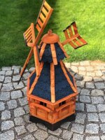 DARLUX Sechseck Garten-Windmühle aus Holz kugelgelagert Braun/Blau Höhe 95 cm