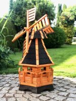 DARLUX Sechseck Garten-Windmühle aus Holz kugelgelagert Braun/Schwarz Höhe 95 cm