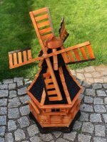 DARLUX Sechseck Garten-Windmühle aus Holz kugelgelagert Braun/Schwarz Höhe 95 cm