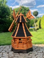 DARLUX Sechseck Garten-Windmühle aus Holz kugelgelagert Braun/Schwarz Höhe 95 cm
