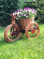 DARLUX Dreirad Korbgeflecht Garten Terrasse Balkon Blumentopf Pflanzgefäß Braun