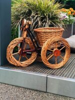 DARLUX Dreirad Korbgeflecht Garten Terrasse Balkon Blumentopf Pflanzgefäß Braun