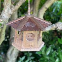 DARLUX Sechseck Vogel Futter Haus  Futterstelle Vogelhaus Hängend Braun
