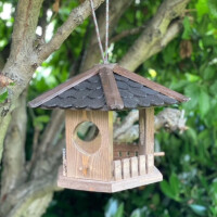 DARLUX Vogel Futter Haus Futterstelle Sechseck Holz-Vogelhaus zum Hängen Braun