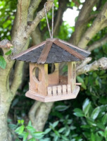 DARLUX Vogel Futter Haus Futterstelle Sechseck Holz-Vogelhaus zum Hängen Braun