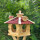 DARLUX Vogel Futter Haus L Sechseck Holz Vogelhaus+ Ständer Natur/ Rotbraun