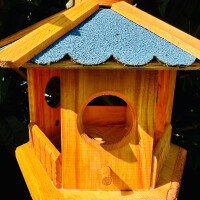 DARLUX Vogel Futter Haus Futterstelle Sechseck Holz Vogelhaus Hängend Braun/Blau