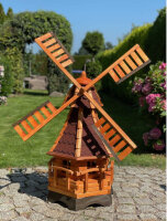 DARLUX Sechseck Garten-Windmühle aus Holz kugelgelagert Braun/Rot Höhe 120 cm