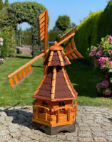 DARLUX Sechseck Garten-Windmühle aus Holz kugelgelagert Braun/Rot Höhe 120 cm