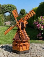 DARLUX Sechseck Garten-Windmühle aus Holz kugelgelagert Braun/Rot Höhe 120 cm