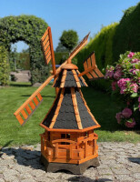 DARLUX Sechseck Garten-Windmühle aus Holz kugelgelagert Braun/Schwarz Höhe 120cm