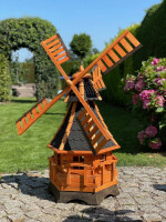 DARLUX Sechseck Garten-Windmühle aus Holz kugelgelagert Braun/Schwarz Höhe 120cm