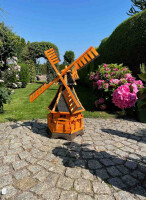 DARLUX Sechseck Garten-Windmühle aus Holz kugelgelagert Braun/Schwarz Höhe 120cm