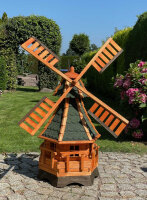 DARLUX Sechseck Garten-Windmühle aus Holz kugelgelagert Braun/Grün Höhe 120 cm