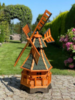 DARLUX Sechseck Garten-Windmühle aus Holz kugelgelagert Braun/Grün Höhe 120 cm