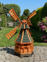 DARLUX Sechseck Garten-Windmühle aus Holz kugelgelagert Braun/Grün Höhe 120 cm