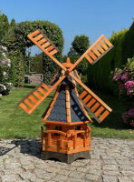 DARLUX Sechseck Garten-Windmühle aus Holz kugelgelagert Braun/Blau Höhe 120 cm