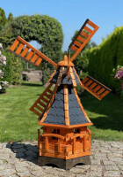 DARLUX Sechseck Garten-Windmühle aus Holz kugelgelagert Braun/Blau Höhe 120 cm