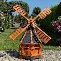 DARLUX Sechseck Garten-Windmühle aus Holz kugelgelagert Braun/Blau Höhe 120 cm