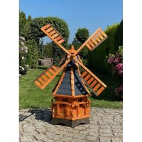 DARLUX Sechseck Garten-Windmühle aus Holz kugelgelagert Braun/Blau Höhe 120 cm