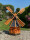 DARLUX Sechseck Garten-Windmühle aus Holz kugelgelagert Braun/Blau Höhe 120 cm