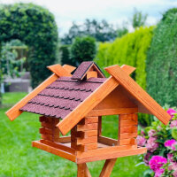 DARLUX Rechteckiges Vogel Futter Haus XL Futterstelle Holz Vogelhaus Braun/ Rot