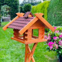 DARLUX Rechteckiges Vogel Futter Haus XL Futterstelle Holz Vogelhaus Braun/ Rot