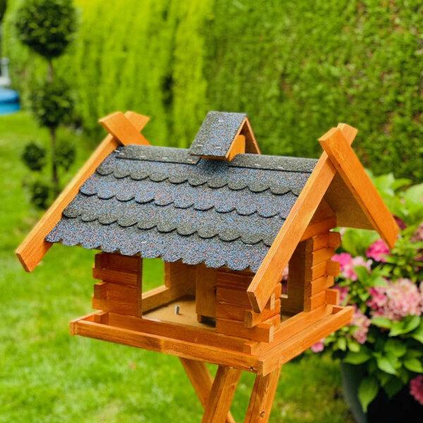 DARLUX Rechteckiges Vogel Futter Haus XL Futterstelle Holz Vogelhaus Braun/ Blau