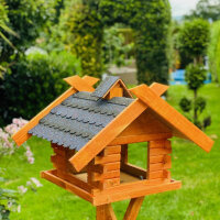 DARLUX Rechteckiges Vogel Futter Haus XL Futterstelle Holz Vogelhaus Braun/ Blau