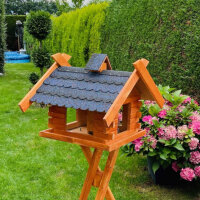 DARLUX Rechteckiges Vogel Futter Haus XL Futterstelle Holz Vogelhaus Braun/ Blau