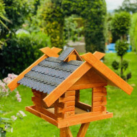 DARLUX Rechteckiges Vogel Futter Haus XL Holz Vogelhaus + Stände Braun/Blau