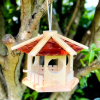 DARLUX Sechseck Vogel Futter Haus  Futterstelle Vogelhaus Hängend Natur/Braun