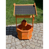 DARLUX Garten-Deko-Achteck-Brunnen aus Holz Braun/ Schwarz Höhe 84 cm Wetterfest