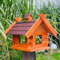 DARLUX Rechteckiges Vogelhaus L Vogel Futterstelle Haus aus Holz Braun/ Rot Vogelfutterhaus Wetterfest