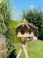 DARLUX Vogelfutterhaus XL Sechseck Vogelhaus aus Holz + Ständer Natur/Schwarz  Garten Vogelfutterhaus Wetterfest