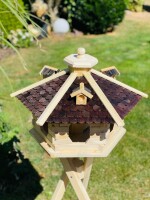 DARLUX Vogelfutterhaus XL Sechseck Vogelhaus aus Holz + Ständer Natur/Schwarz  Garten Vogelfutterhaus Wetterfest