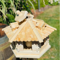 DARLUX Vogel Futter Haus L Futterstelle Sechseck Holz Vogelhaus Natur unbehandelt Vogelfutterhaus Wetterfest