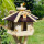 DARLUX Vogel Futter Haus L Futterstelle Sechseck Vogelhaus+Ständer Natur/ Dunkelbraun Vogelfutterhaus Wetterfest
