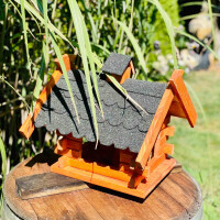 DARLUX Rechteckiges Vogelhaus L Vogel Futterstelle Haus aus Holz Braun/Schwarz