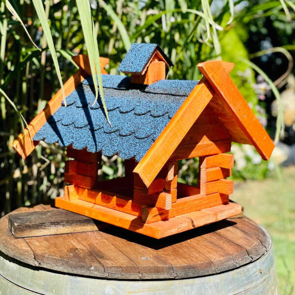 DARLUX Rechteckiges Vogelhaus L Vogel Futterstelle Haus aus Holz Braun/Blau