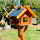 DARLUX Rechteckiges Vogelhaus L Vogel Futterstelle Haus aus Holz Braun/Blau