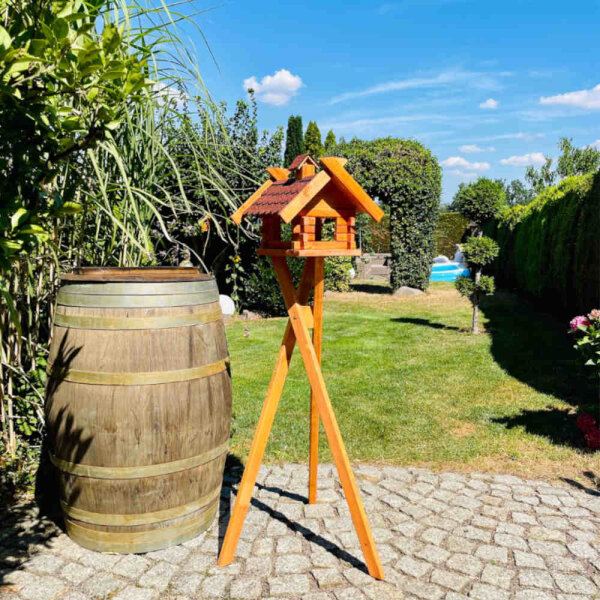 DARLUX Rechteckiges Vogelhaus L Vogel Futterstelle Haus + Ständer Braun/Rot